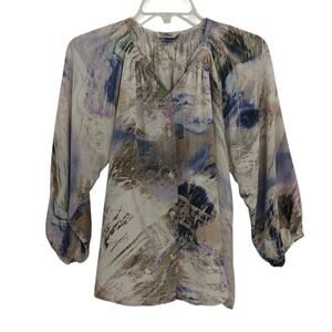 Tucker Watercolor Abstract Silk Top Size XS Button Front Long Sleeve Blouse
